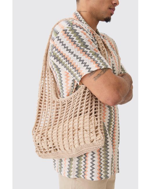 Boohoo Natural Open Knit Tote Bag