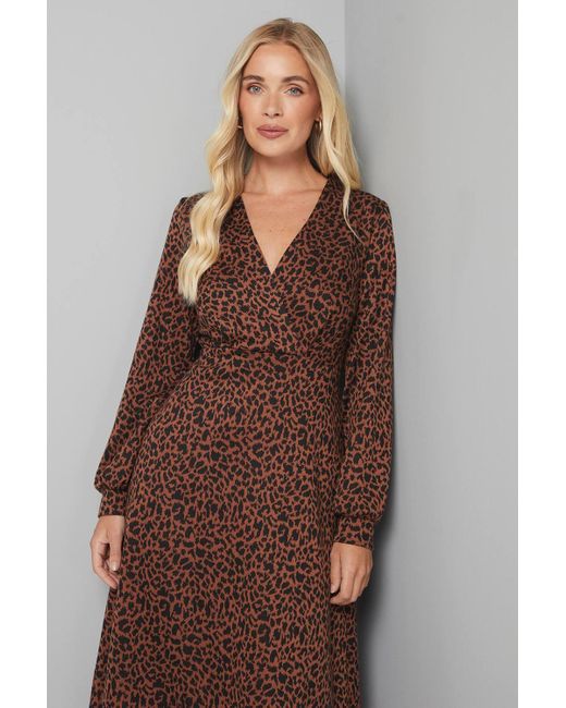 Wallis Brown Petite Leopard Ponte Wrap Midi Dress