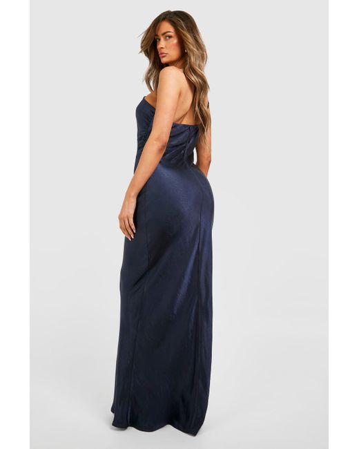 Boohoo Blue Bridesmaid Satin Strappy Asymmetric Maxi Dress
