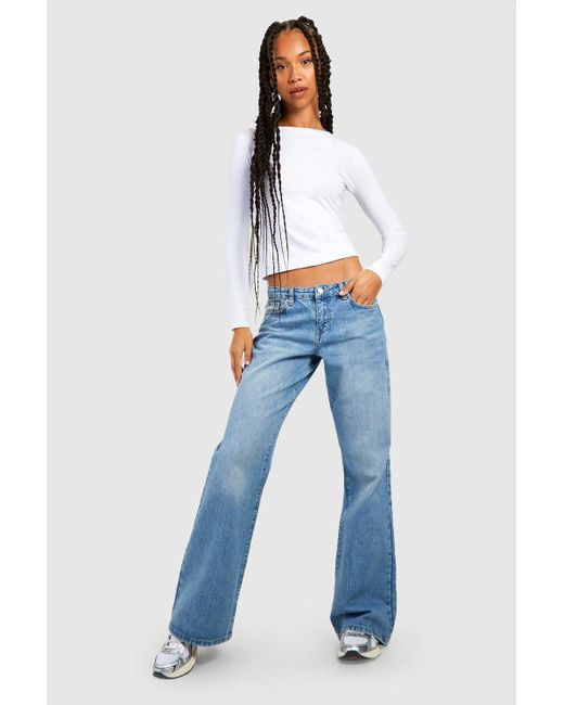 Boohoo Blue Tall Low Rise Extreme Wide Leg Jeans