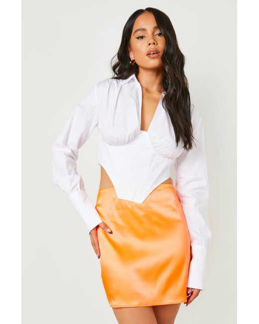 Boohoo Orange Petite Satin Mini Skirt