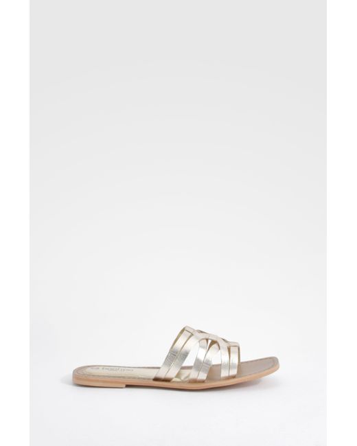 Boohoo Metallic Wide Fit Leather Caged Mules