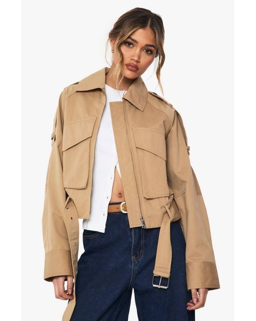 Boohoo Blue Short Belted Utility Trench Coat