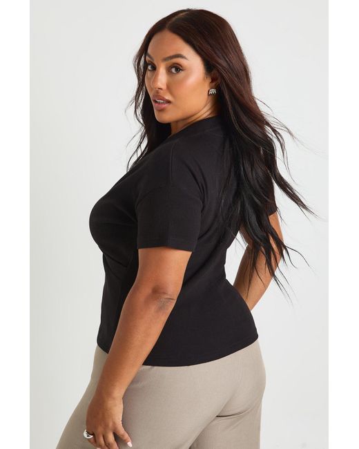 Boohoo Black Plus Wrap Detail Plunge Top