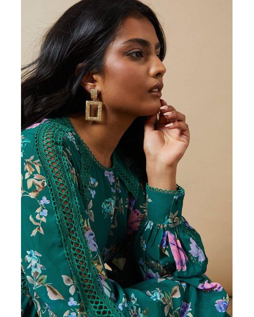 Oasis Green Occasion Floral Trim Insert Midaxi Dress