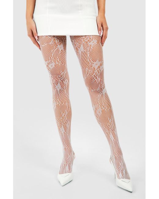 White Lace Detail Fishnet Tights Boohoo