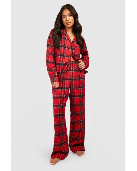 Pijama Petite De Cuadros Escoceses Boohoo de color Red