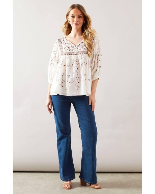 Wallis White Embroidered Button Up Top