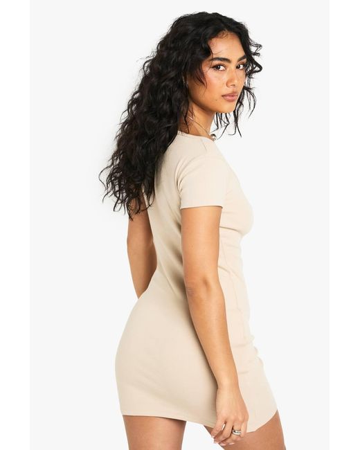 Boohoo White Basic Rib Notch Mini Dress