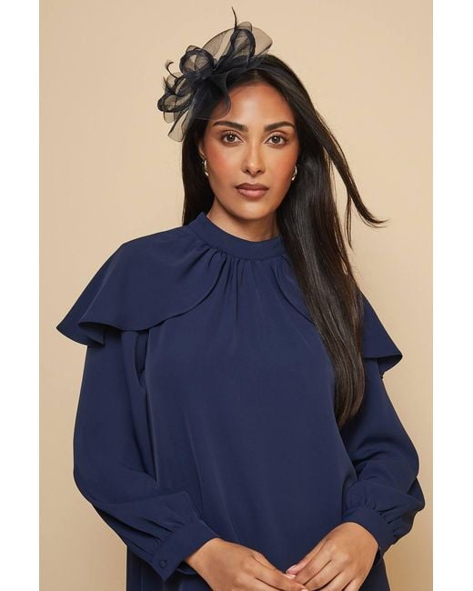 Wallis Blue Mesh Pleat Loop And Feather Headband