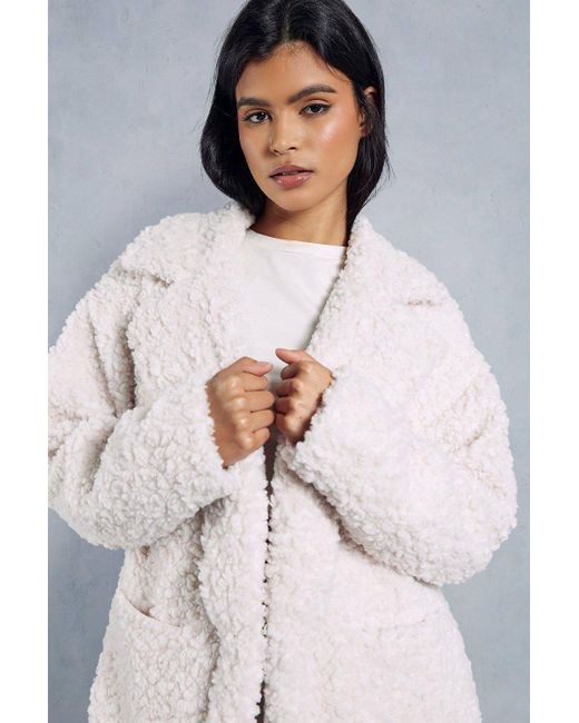 MissPap Gray Longline Oversized Collar Teddy Fur Coat