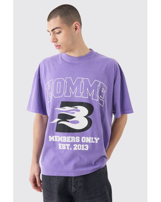 BoohooMAN Purple Oversized Washed Moto Print T-shirt for men