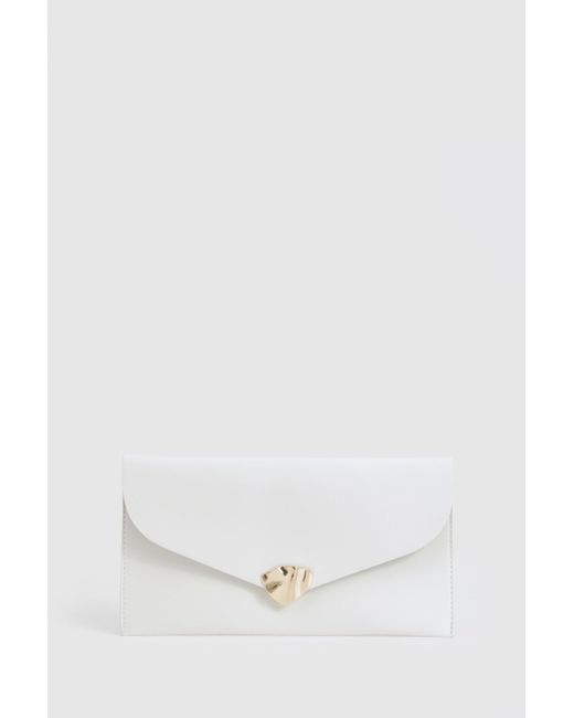 Boohoo White Abstract Hardware Detail Fold Over Clutch Bag