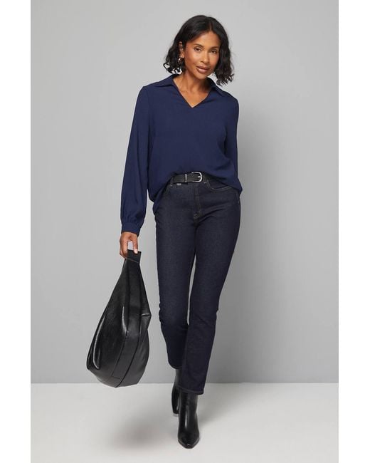 Wallis Blue Collared Woven Blouse
