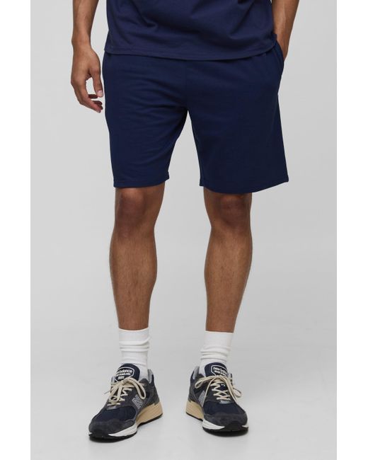 BoohooMAN Blue 260gsm Loopback Basic Relaxed Fit Mid Length Shorts for men