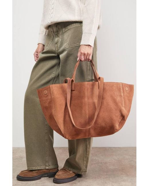 Oasis Natural Jas Suede Tote Bag With Multi Handles