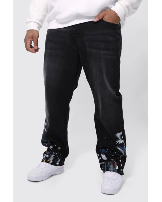 Boohoo Plus Straight Fit Paint Splatter Jean in Black Lyst