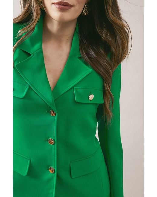 Wallis Green Four Pocket Button Through Blazer
