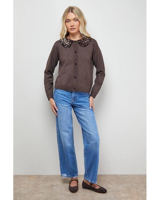 Oasis Blue Sequin Collar Cardigan