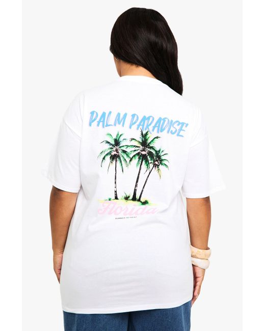 Camiseta Plus Oversize Con Estampado De Palmeras Paradise Boohoo de color White