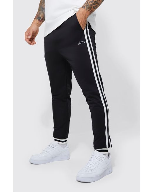 BoohooMAN Slim Fit Tricot Tape Detail Jogger in Blue for Men | Lyst