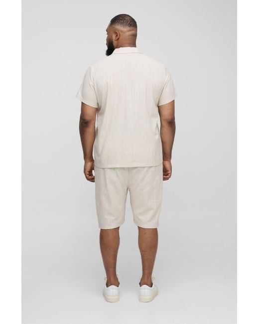 BoohooMAN White Plus Linen Regular Fit Short Sleeve Shirt for men