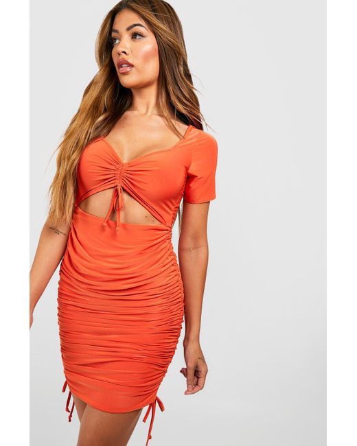 Tag et bad Articulation spørge Boohoo Slinky Cut Out Ruched Bodycon Dress in Orange | Lyst