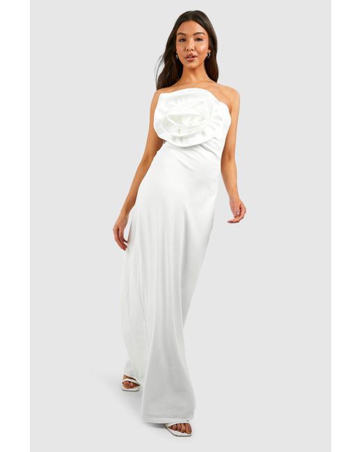 Boohoo White Rose Detail Bandeau Maxi Dress