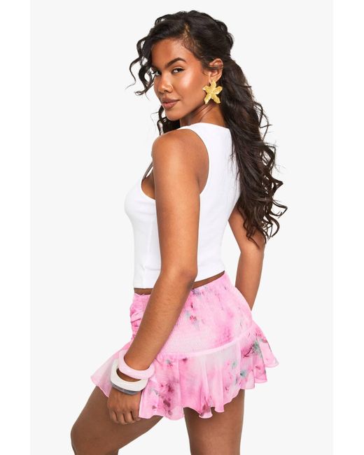 Boohoo Pink Tie Dye Beaded Mini Beach Rara Skirt