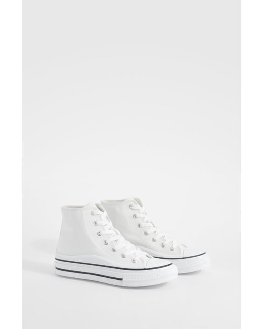 Boohoo White Platform Chunky High Top Lace Up Sneakers