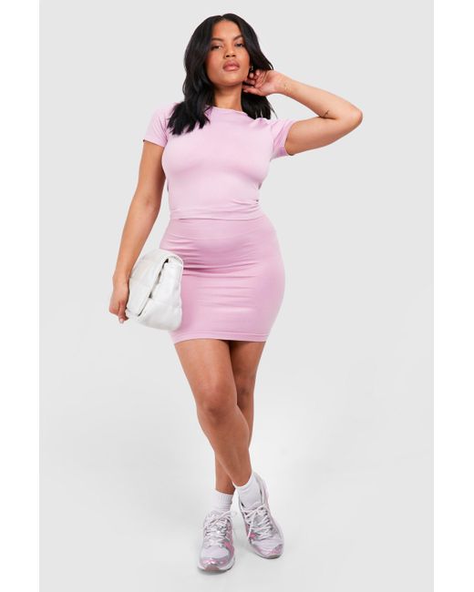 Plus Supersoft Premium Seamless Mini Skirt Boohoo de color Pink