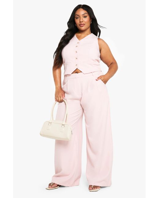 Boohoo Pink Plus Tailored Wide Leg Trouser