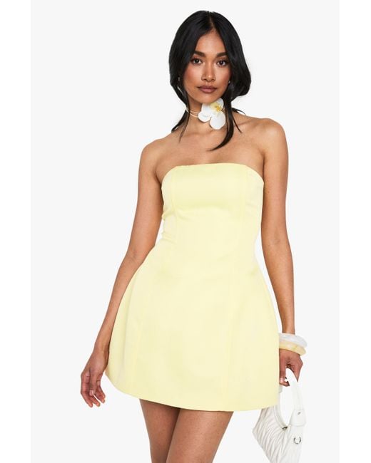 Boohoo White Structured Satin Skater Mini Dress