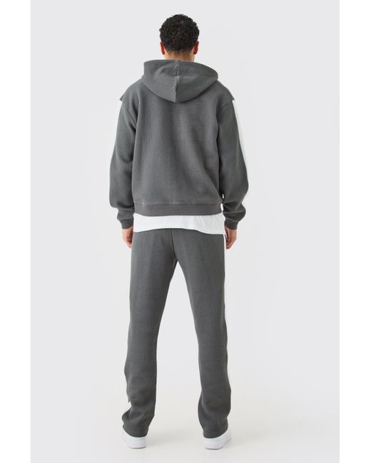 BoohooMAN Oversized Boxy Quilted Embroided Hooded Short Tracksuit in Gray für Herren