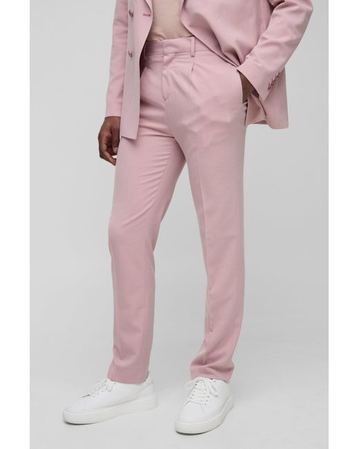 Boohoo Pink Straight Fit Pleat Front Fixed Waistband Suit Pants