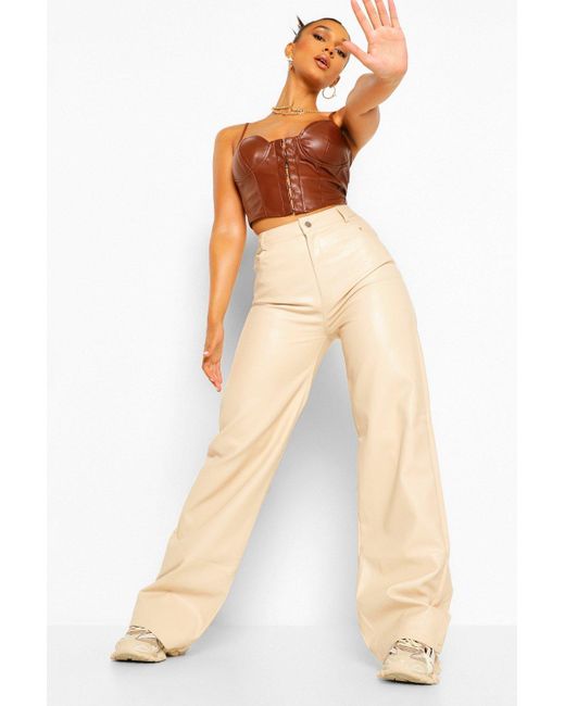 Boohoo Leather Look Pu Wide Leg Pants 