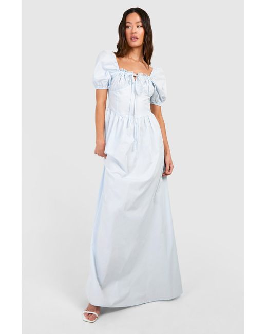 Boohoo White Tall Cotton Poplin Milkmaid Maxi Dress