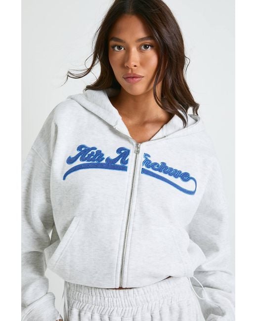 Boohoo White Ath Archive Self Fabric Applique Zip Through Hoodie