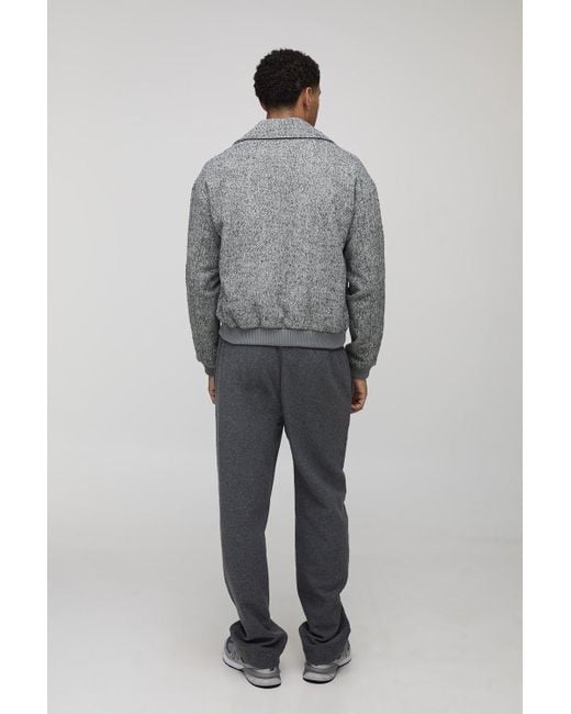 BoohooMAN Gray Boxy Fit Textured Lapel Bomber Jacket for men