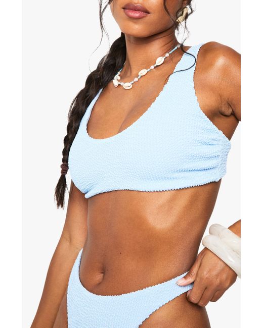 Top De Biquini Fruncido Con Escote En U Boohoo de color Blue