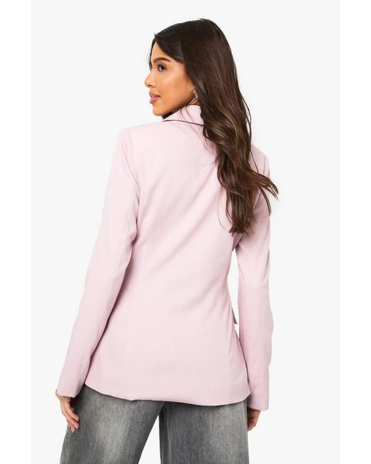 Boohoo Pink Tie Front Detail Fitted Blazer
