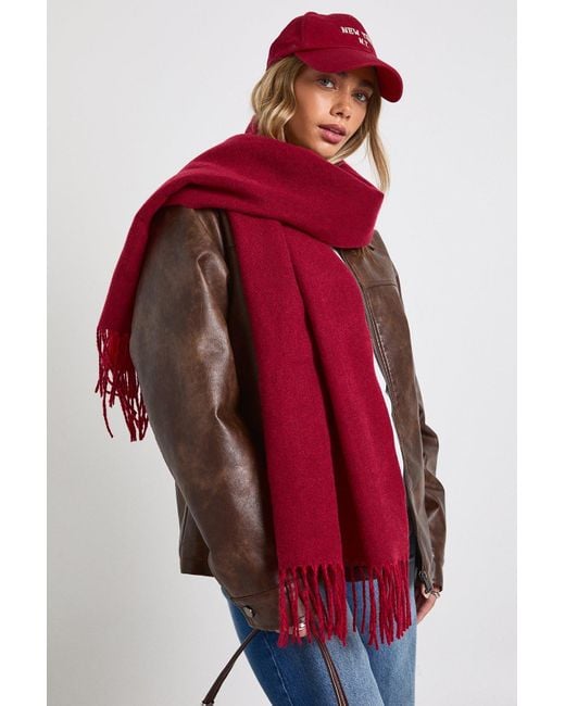 Reversible Tassel Lightweight Blanket Scarf Boohoo de color Red