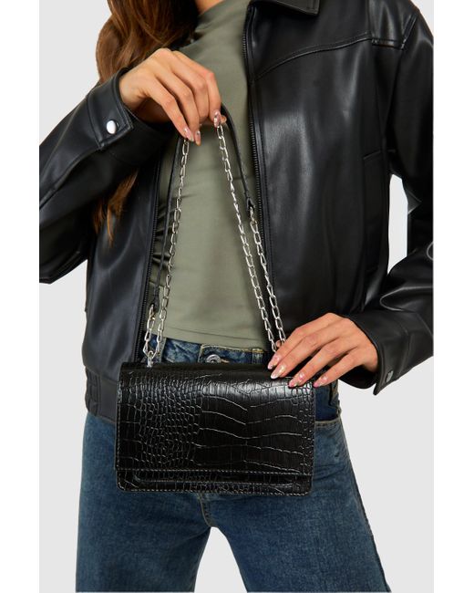 Boohoo Croc Detail Crossbody Chain Bag in Black Lyst