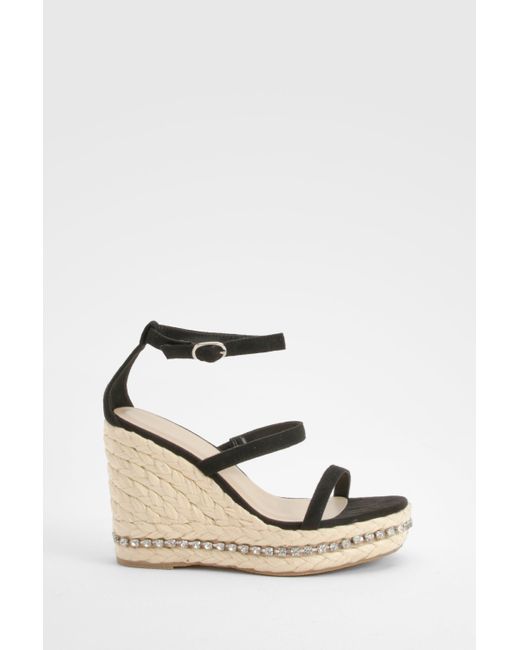 Boohoo White Double Strap Embellished Detail Espadrille Wedges