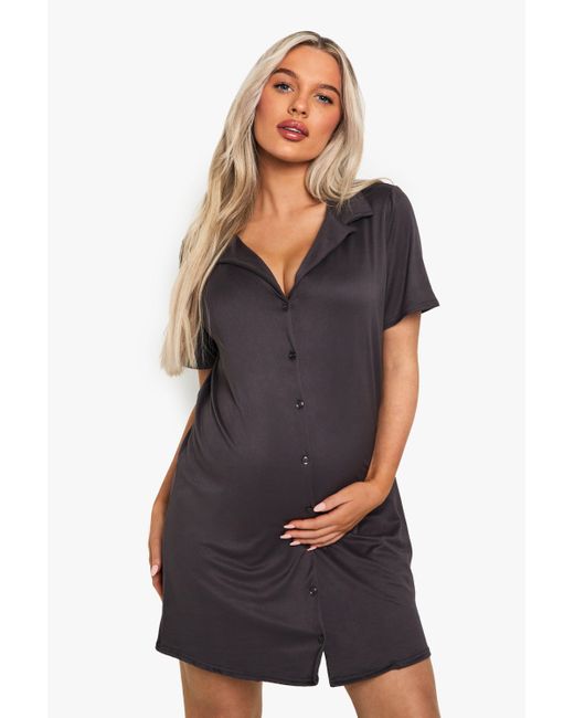 Boohoo Blue Maternity Button Through Collar Nightie