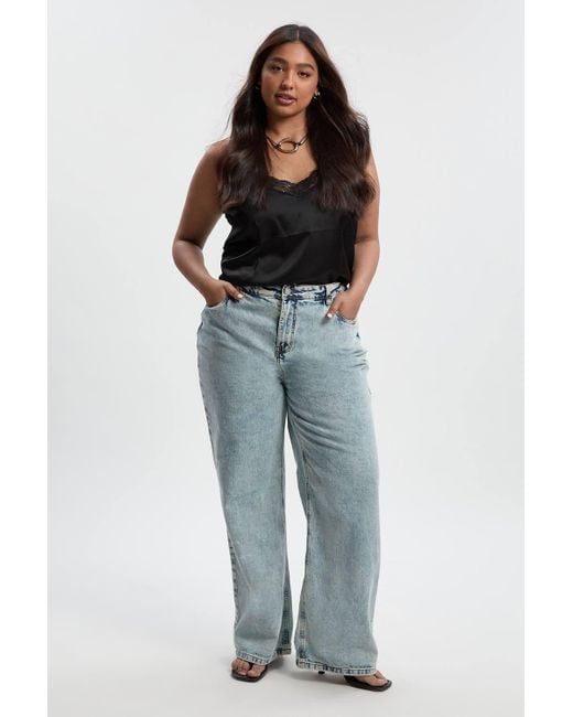 Boohoo Blue Plus High Waist Bum Shaper Wide Leg Jean