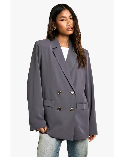 Boohoo Gray Oversized Double Breasted Tailored Blazer