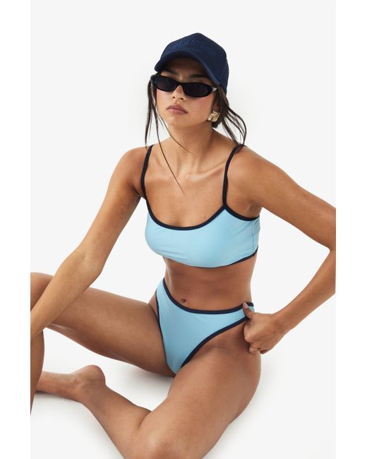 Boohoo Blue Dsgn Studio Sports Sqaure Neck Strappy Bikini Top