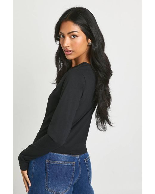 Boohoo Blue Peached Sculpt Popper Through Long Sleeve Top