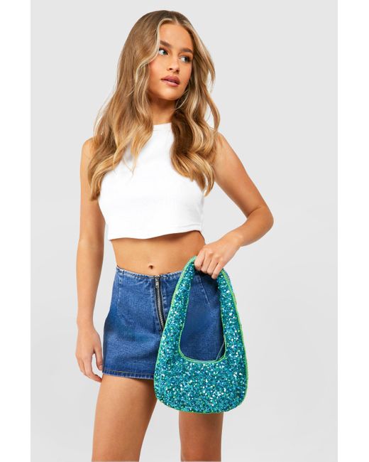 Beaded Shoulder Bag Boohoo de color Blue